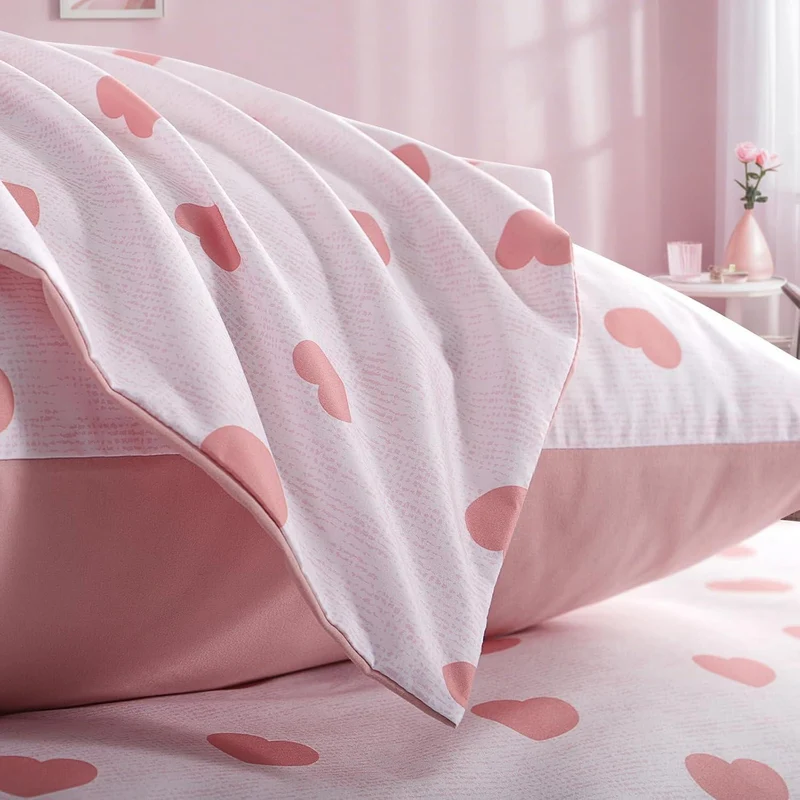 Bettwäsche-Set 135x200cm Rosa mit Herzen, 2-teilig, Mikrofaser