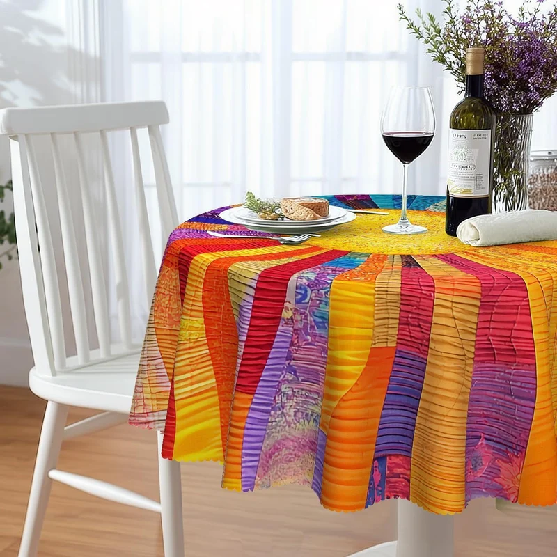Runde Tischdecke 120 cm wetterfest – Sonnenstreifen für Garten & Balkon