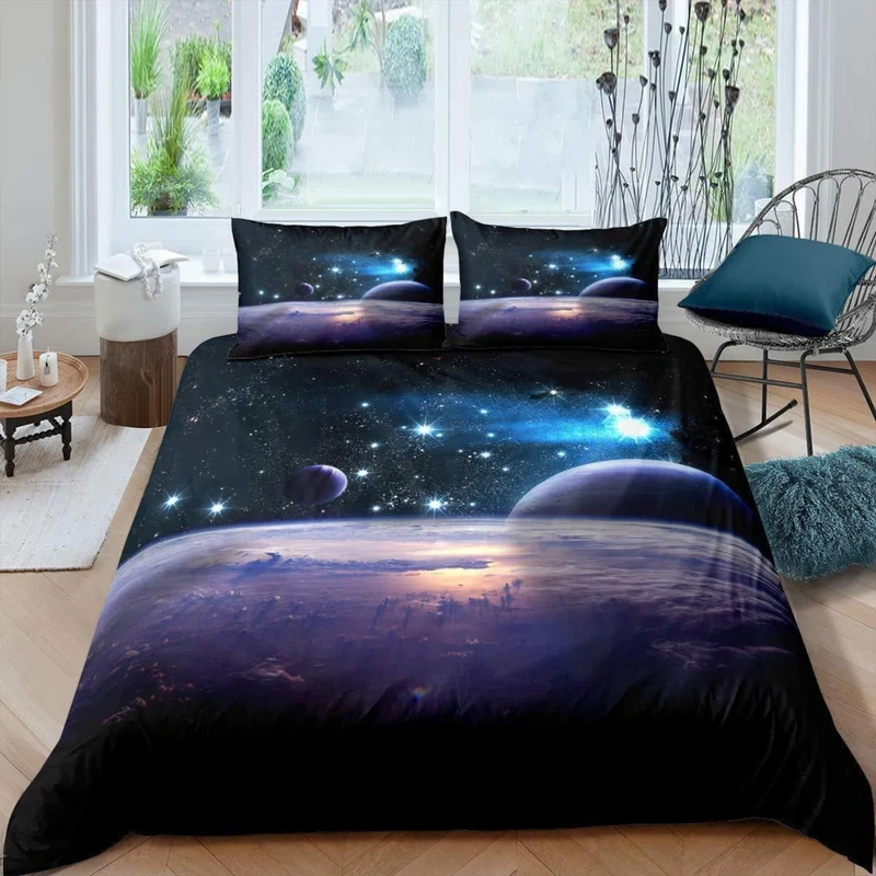 3D Galaxy Sterne Bettwäsche Set 200x200cm + 2 Kissenbezug