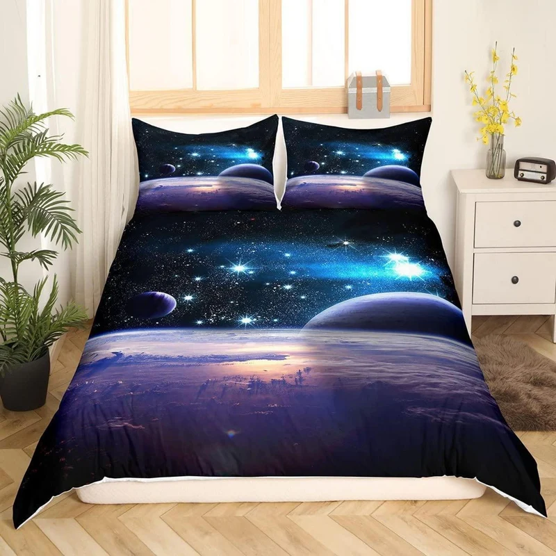 3D Galaxy Sterne Bettwäsche Set 200x200cm + 2 Kissenbezug