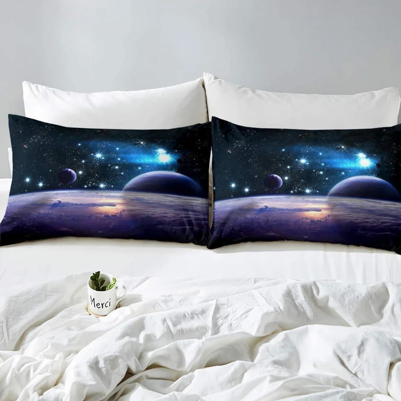 3D Galaxy Sterne Bettwäsche Set 200x200cm + 2 Kissenbezug