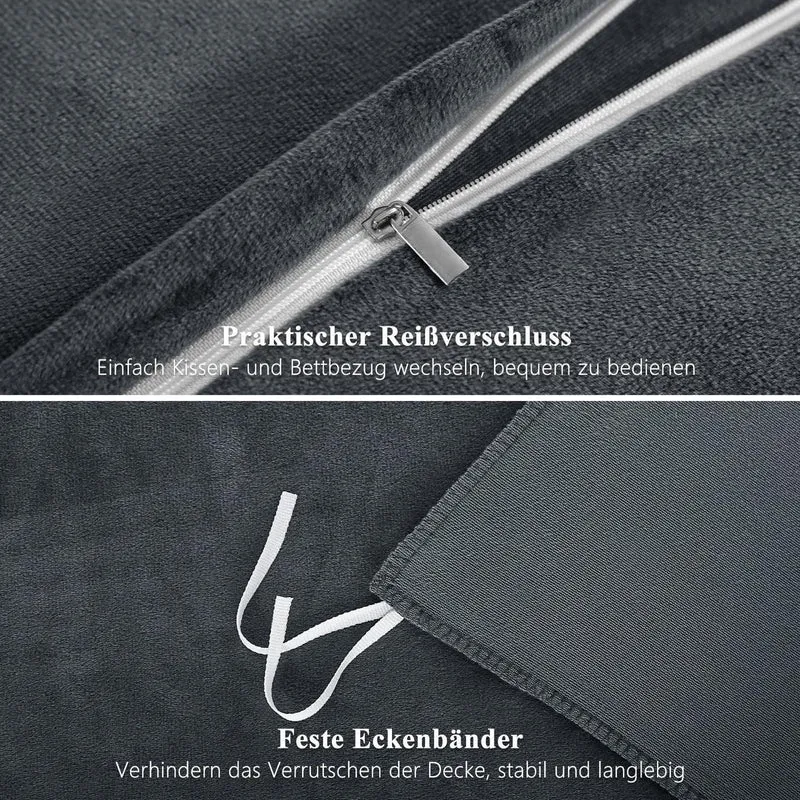 Kuschelige Flanell Bettwäsche Set 220x240 Grau - 3-teilig