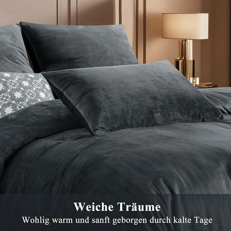 Kuschelige Flanell Bettwäsche Set 220x240 Grau - 3-teilig
