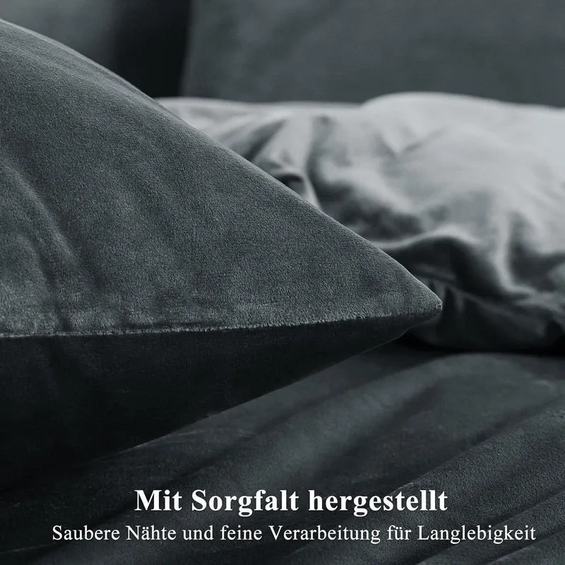 Kuschelige Flanell Bettwäsche Set 220x240 Grau - 3-teilig