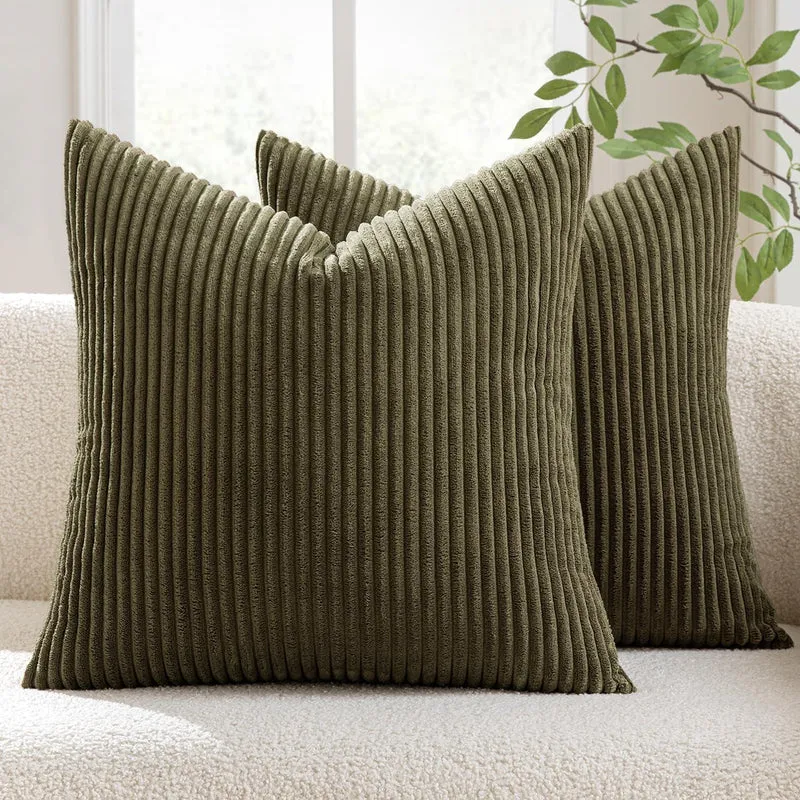 2er Set Kissenbezüge 45x45 cm Olivgrün mit Verstecktem Reißverschluss