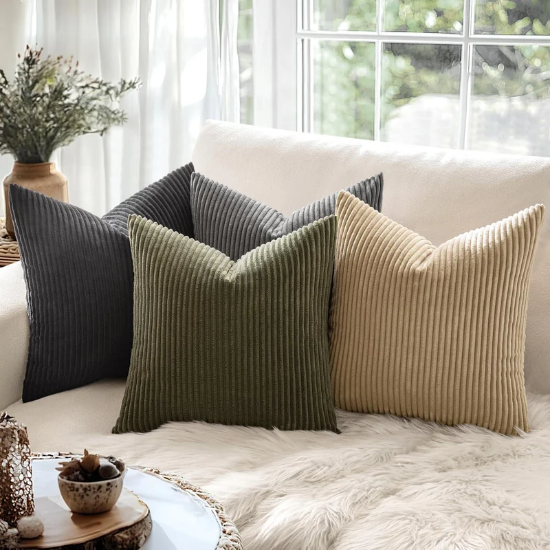 2er Set Kissenbezüge 45x45 cm Olivgrün mit Verstecktem Reißverschluss