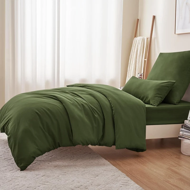 Bettwäsche-Set 155x220 cm Olivgrün Mikrofaser mit Reißverschluss