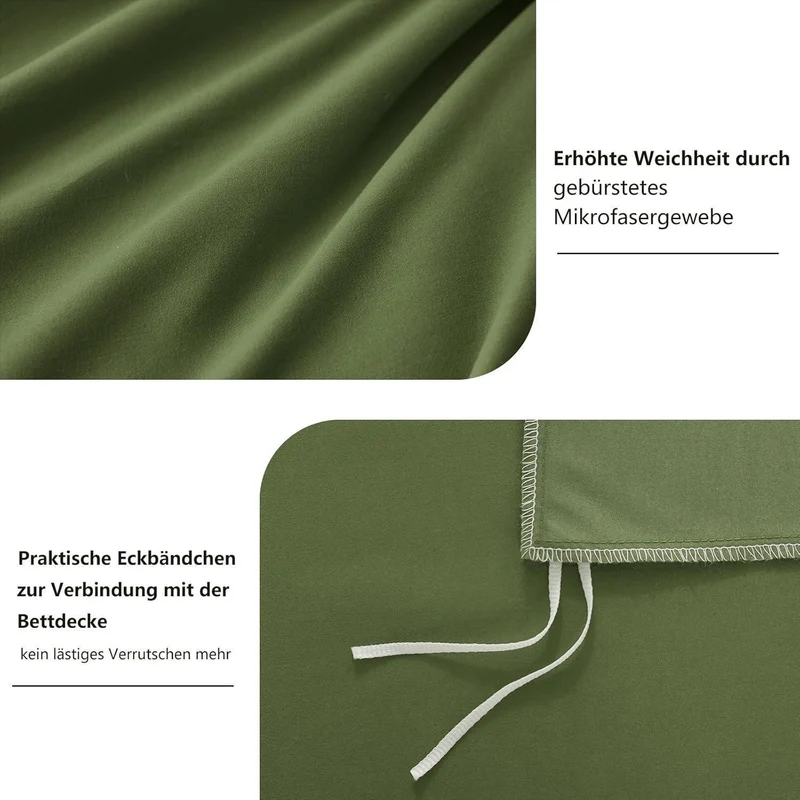 Bettwäsche-Set 155x220 cm Olivgrün Mikrofaser mit Reißverschluss