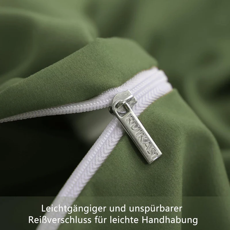 Bettwäsche-Set 155x220 cm Olivgrün Mikrofaser mit Reißverschluss