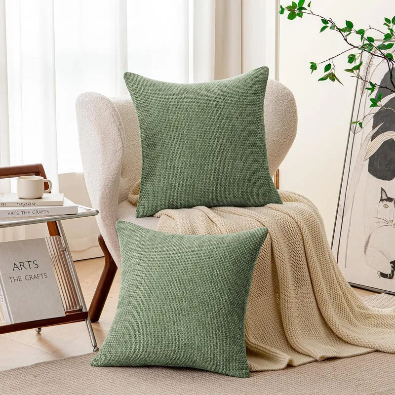 Grüner Chenille Kissenbezug 50x50 cm - 2er Set