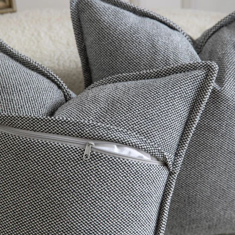Chenille Kissenbezüge 2er Set Schwarz Weiß 30x50 cm