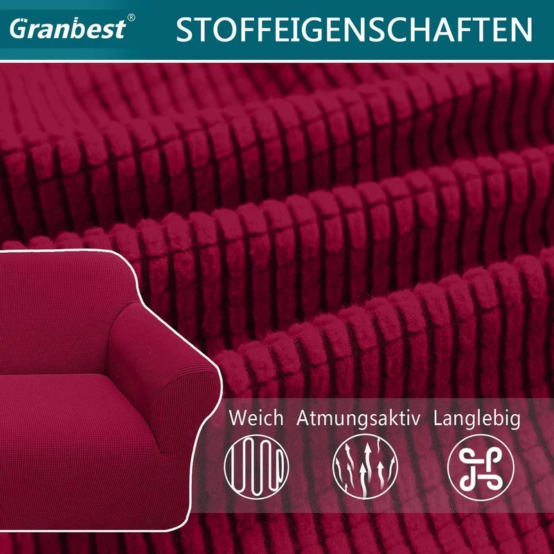 Elastischer Sofabezug 3-Sitzer Weinrot | Modern & Schutz für Wohnzimmer