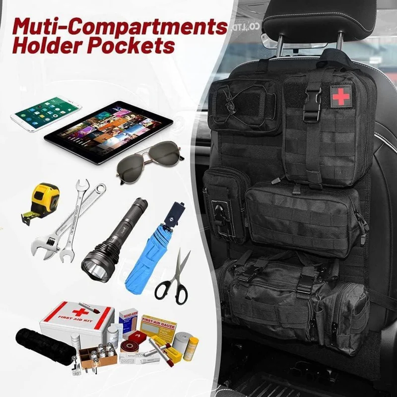 Taktischer Autositz Organizer mit 5 Molle Taschen – Rücksitz Ordnungssystem