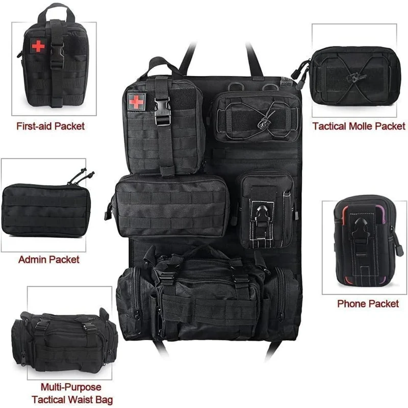 Taktischer Autositz Organizer mit 5 Molle Taschen – Rücksitz Ordnungssystem