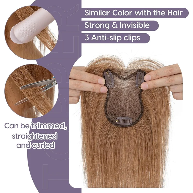 Echthaar Topper mit Pony – Hellbraun, 21g