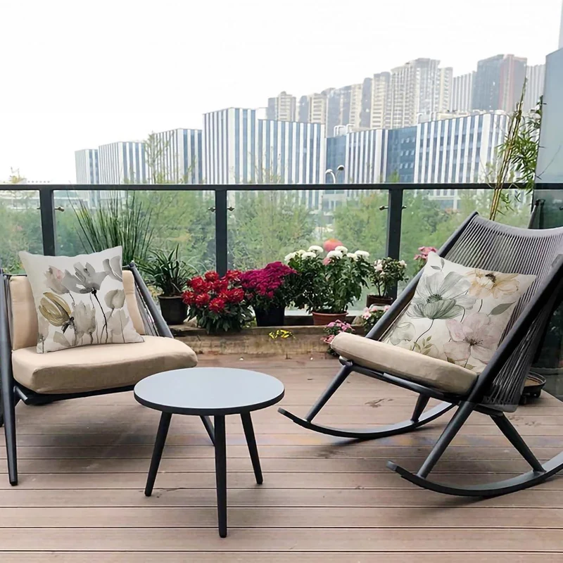 Blumen Kissenbezug 40x40 - 4er Set Leinen Outdoor Deko