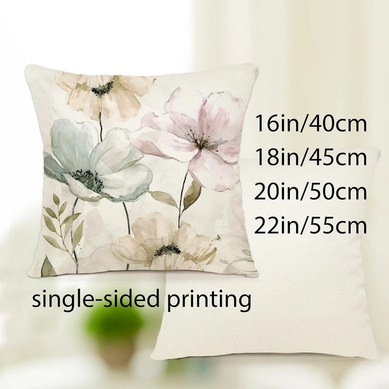 Blumen Kissenbezug 40x40 - 4er Set Leinen Outdoor Deko