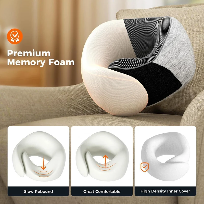 Reisekissen Memory Foam – Verstellbar, Grau mit Zubehör