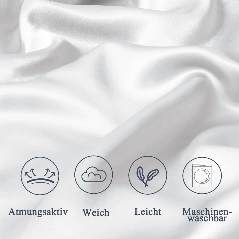2er Set Satin Kissenbezug 65x65 Weiß mit Haargummis