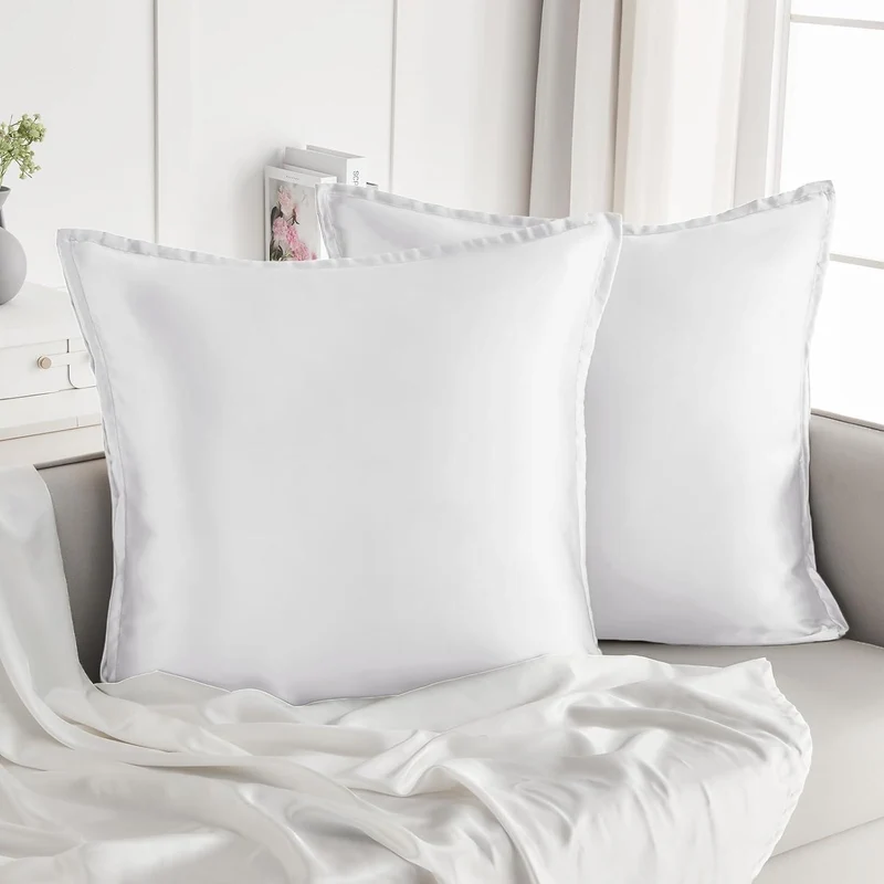2er Set Satin Kissenbezug 65x65 Weiß mit Haargummis