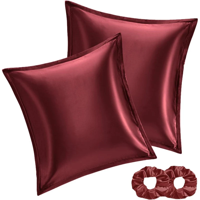 Vielit Satin Kissenbezug 2er Set 60x60 Rot mit Haargummis