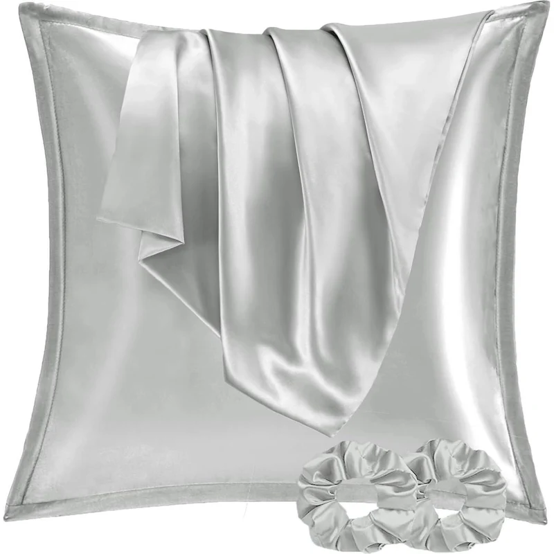 Satin Kissenbezug 65x65 Hellgrau 2 Stück Haut Haar 2