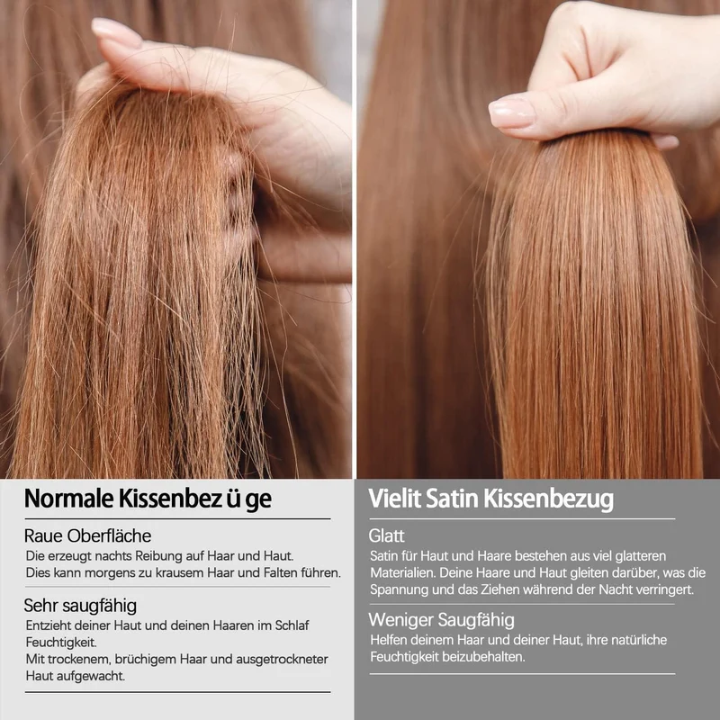 Satin Kissenbezug 65x65 Hellgrau 2 Stück Haut Haar 2