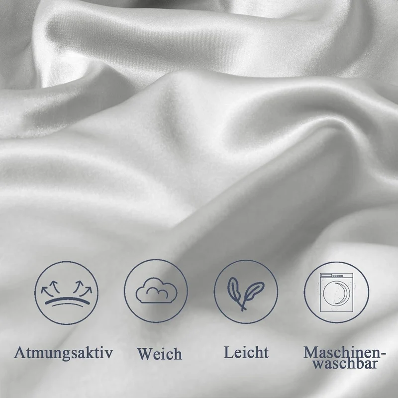 Satin Kissenbezug 65x65 Hellgrau 2 Stück Haut Haar 2