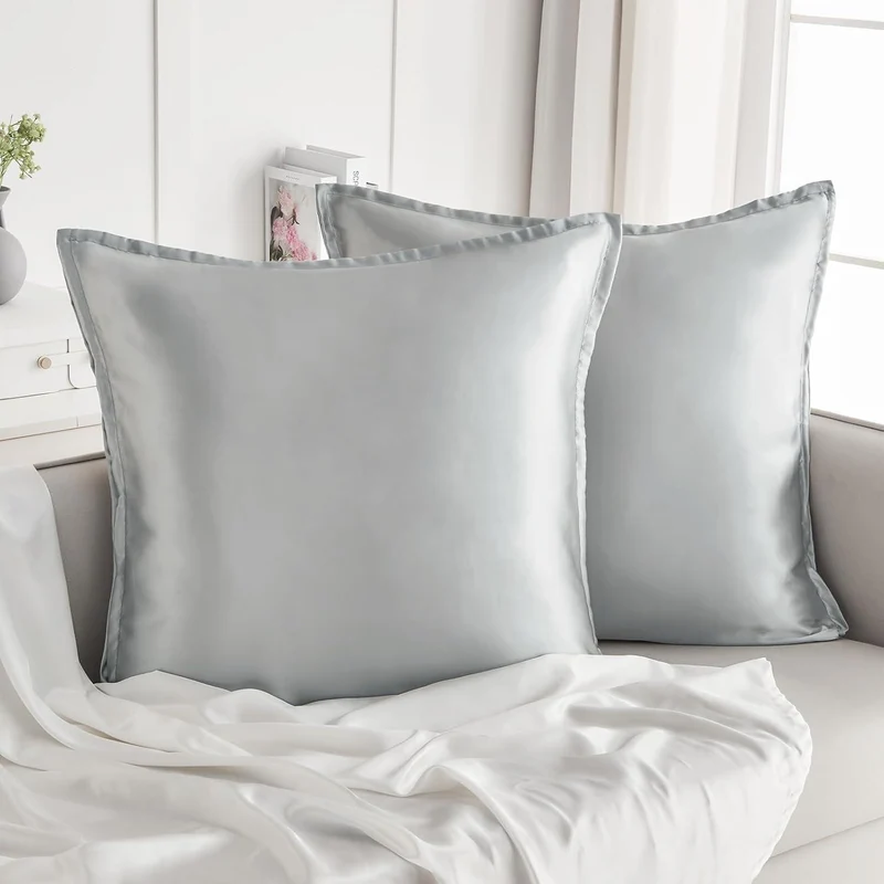 Satin Kissenbezug 65x65 Hellgrau 2 Stück Haut Haar 2