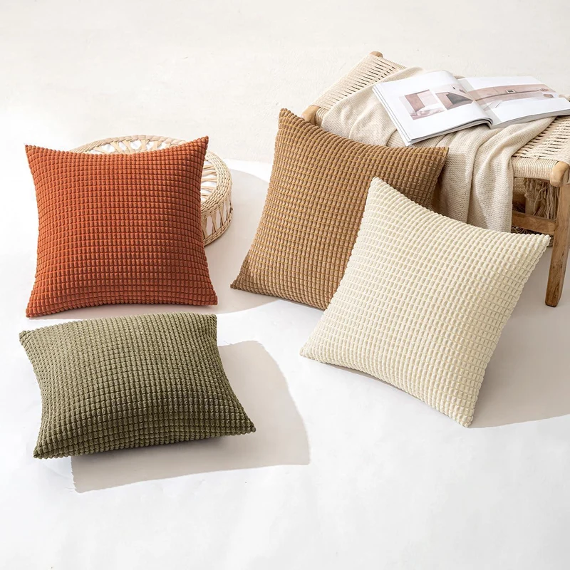 4er Set Kissenbezüge Kordsamt 40x40 cm Braun & Grün