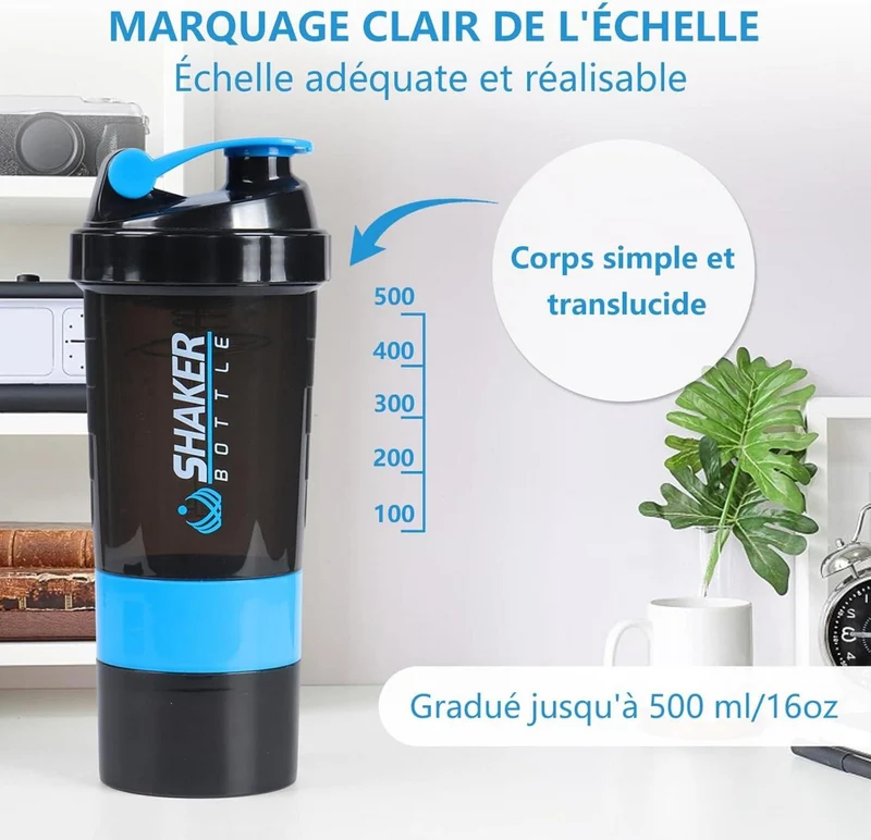 Protein Shaker 500ml Auslaufsicherer Sport Shake Becher Blau