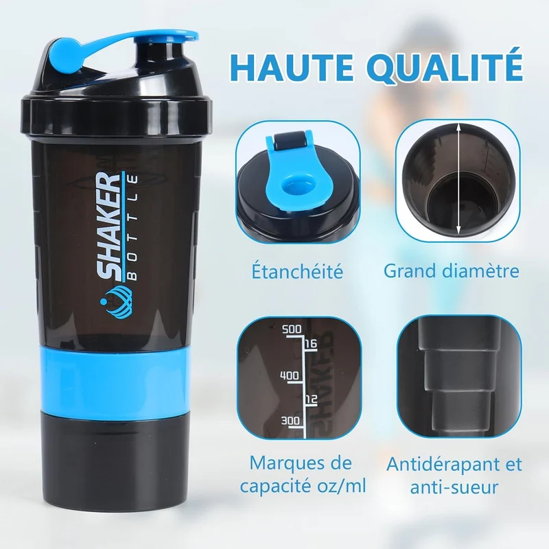 Protein Shaker 500ml Auslaufsicherer Sport Shake Becher Blau