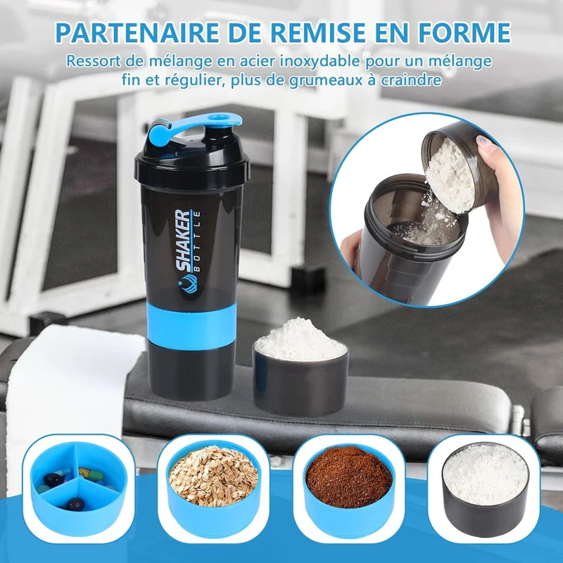 Protein Shaker 500ml Auslaufsicherer Sport Shake Becher Blau