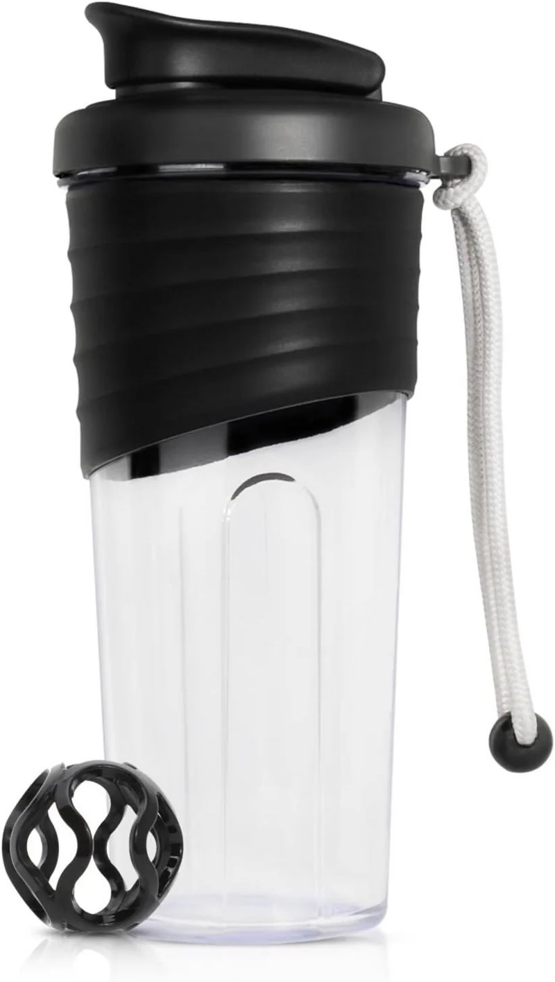 Protein Shaker Bottle 700ml BPA-Free Silicone Grip Black