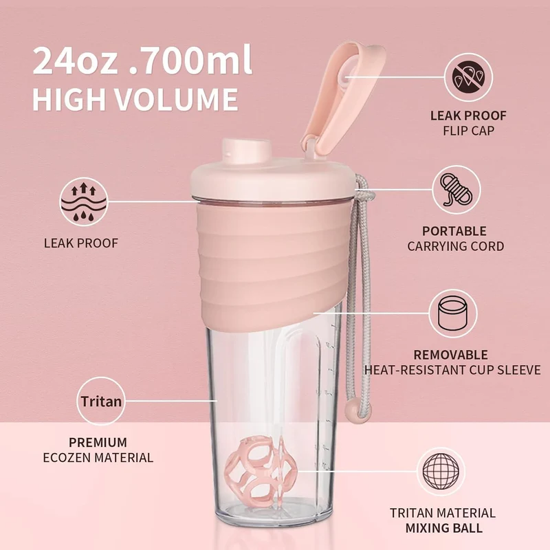 Protein Shaker Bottle 700ml Rosa Tritan BPA-frei Fitness