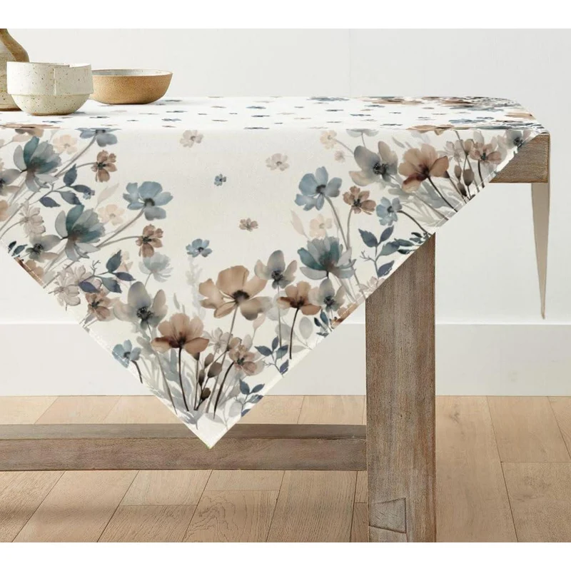 Tischdecke Wilde Tusche Blumen 120x120 cm Braun
