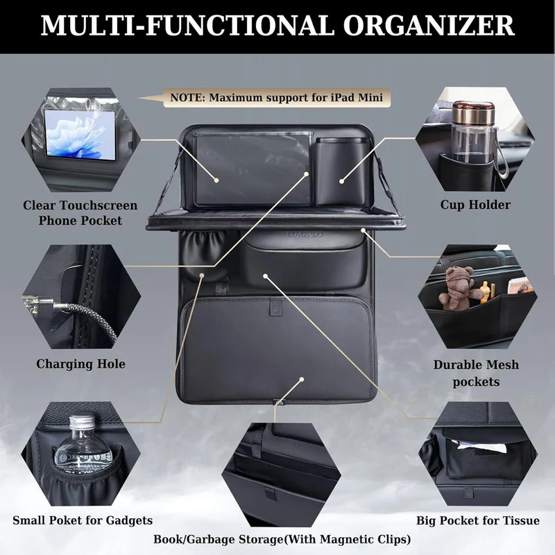 Auto Organizer Rücksitz Nappa Leder mit Tablet Halter & Tablett