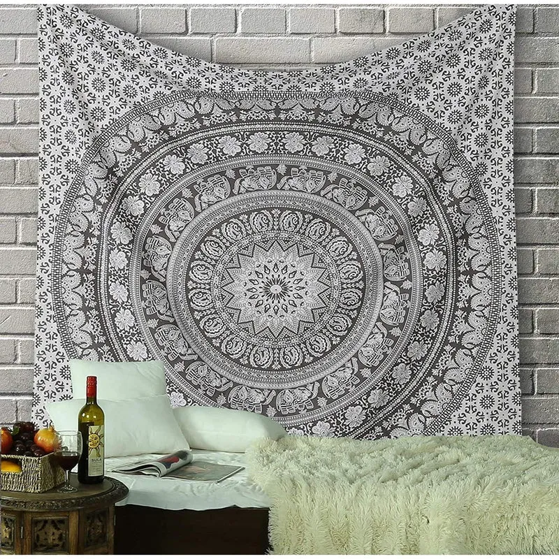 Mandala Wandteppich Baumwolle Grau 230x213 cm