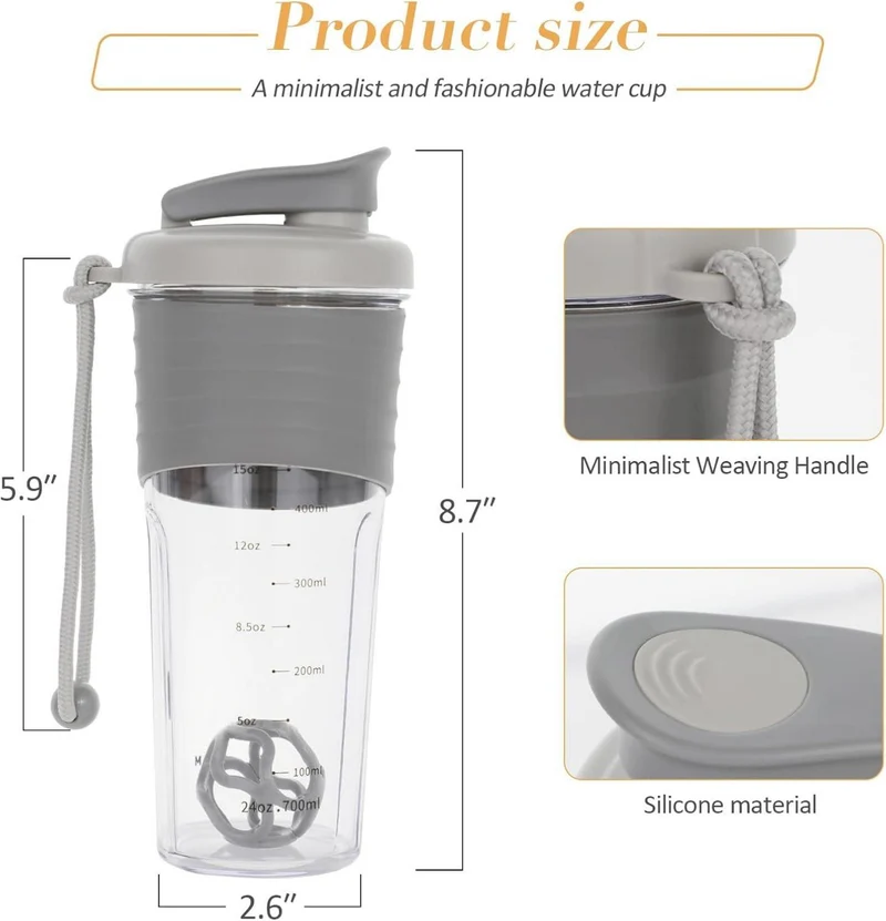 Premium Protein Shaker 700ml Grau - Leicht zu