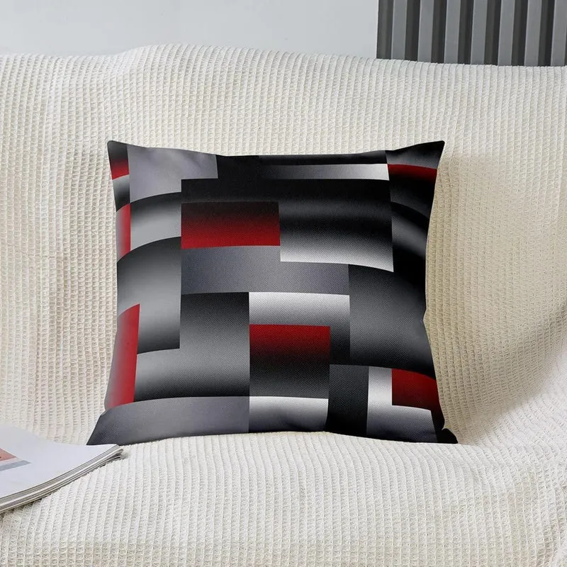 2er Set Geometrische Kissenbezüge 50x50cm Rot Grau Schwarz