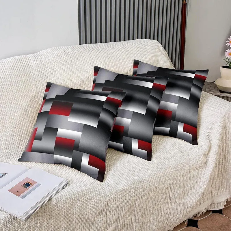2er Set Geometrische Kissenbezüge 50x50cm Rot Grau Schwarz