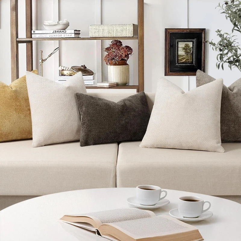 Chenille Kissenbezüge 60x60 - 2er Set Beige