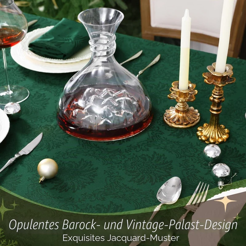 Grüne Tischdecke Romanstil Weihnachten 140x240 cm, Wasserabweisend
