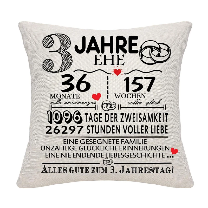 3. Hochzeitstag Kissenbezug - Ehe Geschenk für Paare