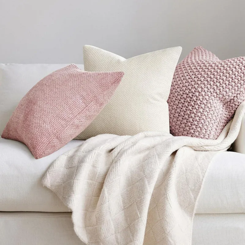 Rosa Chenille Kissenbezug 4er Set 45x45 cm – Zierkissenhüllen