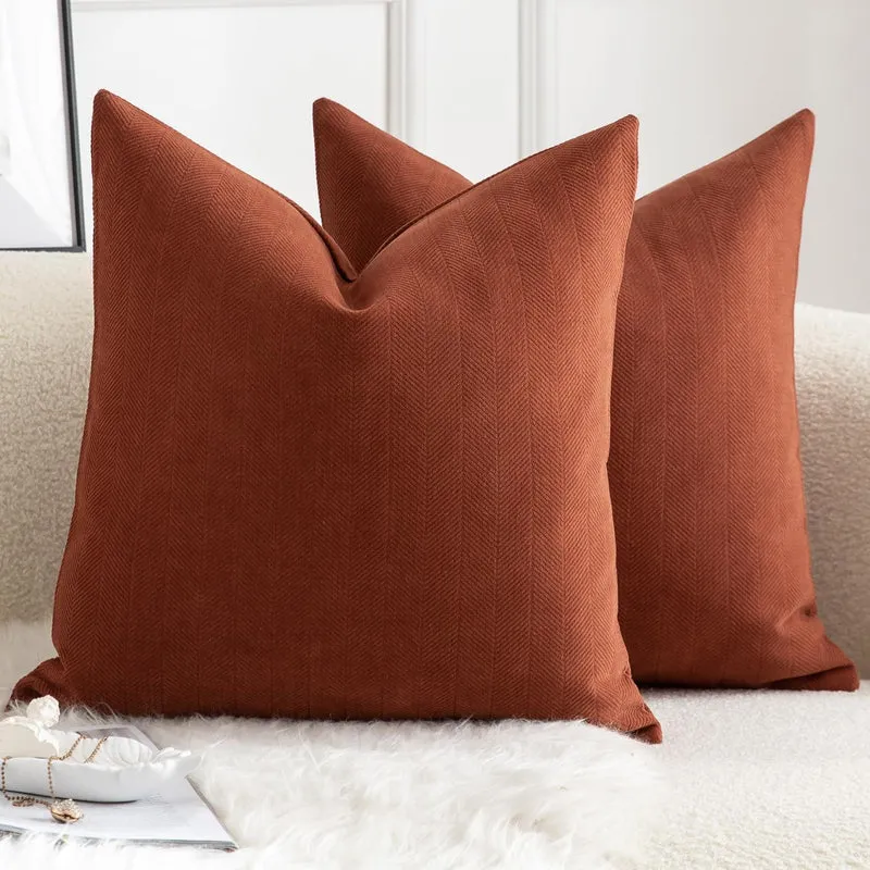 2er Set Kissenbezüge Rostfarben 50x50 cm - Weiche Chenille Optik