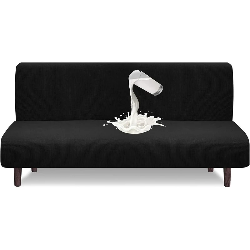 Wasserdichte Futon Abdeckung ohne Armlehnen – Stretch Sofabezug Schwarz
