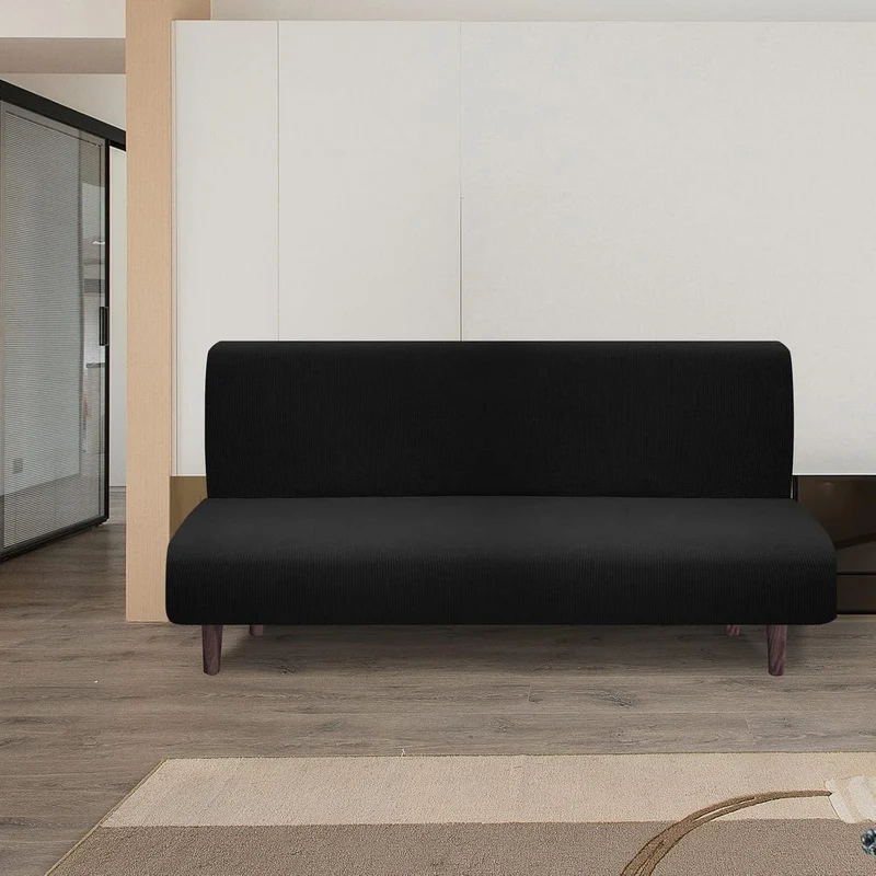 Wasserdichte Futon Abdeckung ohne Armlehnen – Stretch Sofabezug Schwarz