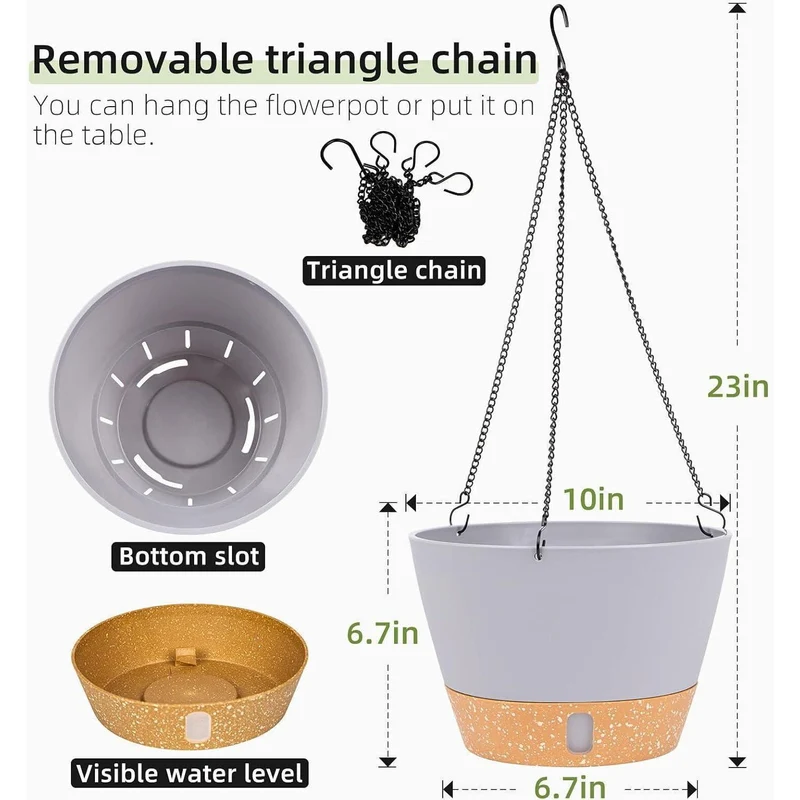 Hängende Pflanzgefäße 2er-Set, 25.4 cm, Hellgrau